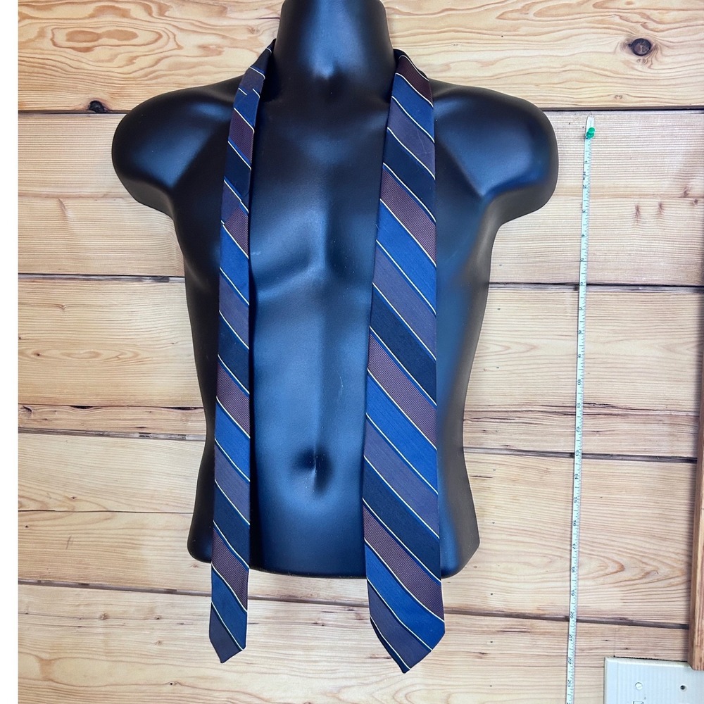Creazione Giovanni Milano Mens Striped Tie Blue Burgundy‎ Wool Blend Necktie